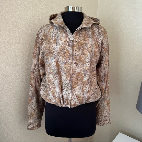 Ellen Tracy Linda Allard Paisley Patterned Jacket Wool Blend Zip Front With Hood - Picture 1 of 11